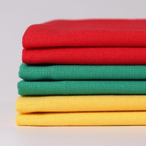 6 Pcs 18 x 21 Inches Cotton Fabric Precut Quilting Fabric Bundles Solid Colors Quilt Material for DIY Craft Sewing Embroidery (Green Yellow Red) - color: Green Yellow Red