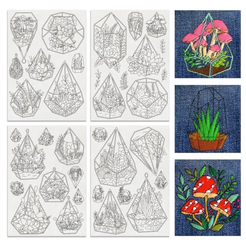 BENECREAT 35pcs Water Soluble Embroidery Stabilizers, Geometric Vessel Green Plants Stick and Stitch Embroidery Paper Wash Away Transfer Paper for Beginners - color: Plants