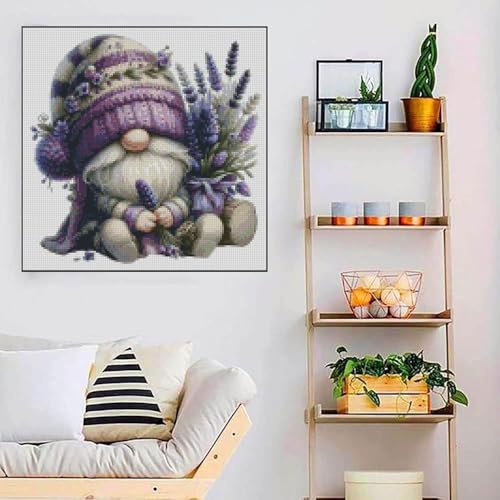 Gnome Stamped Cross Stitch Kits Flower Gnome Cross Stitch Patterns,Dimensions Cross Stitch Kits Embroidery Kit Arts and Crafts for Beginners 13.7x13.7 inch - color: D031