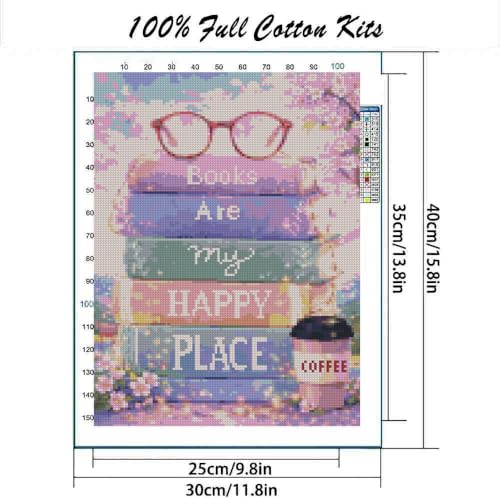 MYBISYMQQ Stack of Books Stamped Cross Stitch Kit, Embroidery 11.8x15.7in - color: D075