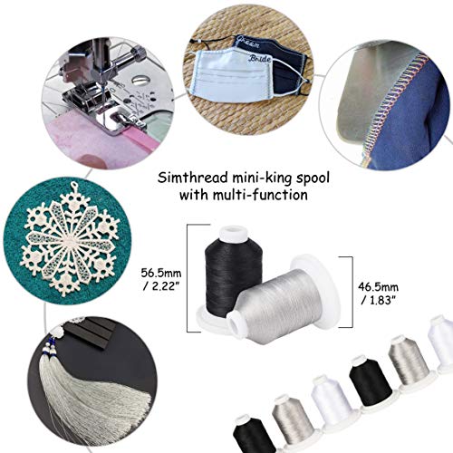 Simthread Embroidery Machine Thread Kit 800Y 21 Spools Black White and Silver Grey Colors for Professional Embroidery Design - color: Black White & Silver