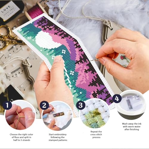 INFUNLY 6PCS Night Sky Cross Stitch Bookmark Kits 3×8.5inch Horizontal Landscape Stamped Embroidery Page Marker DIY Starry Night Needlepoint Bookmark Kit for Book Lovers Writers Gift - style: Night Sky
