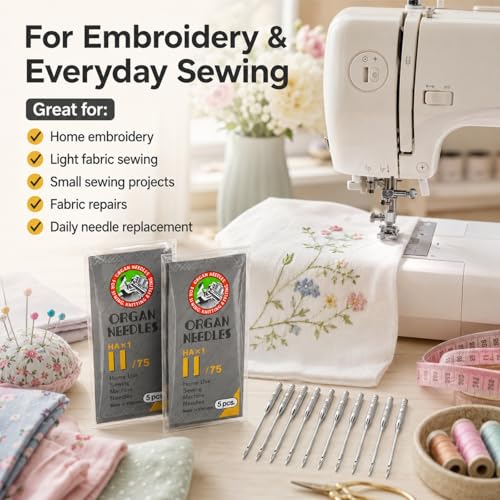 50 PCS Embroidery Sewing Machine Needles for Brother Size 75/11 130/705H HAx1 Sewing Needles for Brother Sewing Machine (5 Pack of 10 Needles) - style: 50pcs- 75/11