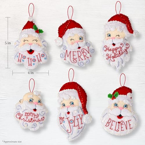 Bucilla Felt Applique 6 Piece Ornament Making Kit, Holiday Greetings, Perfect for DIY Arts and Crafts Projects, 89663E