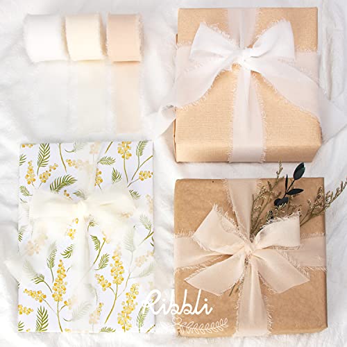 Ribbli Chiffon Ribbon - 1.5 inch x 30 Yard Champagne/Nude Silk, Handmade for Wedding Invitations, Gift Wrapping, Bridal Bouquets, Flower Arrangements - color: Champagne