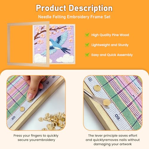 16 PCS Stretcher Bars for Needlework, 4 Sizes Wooden Splicing Canvas Needlepoint Embroidery Stitch Frame Set with 50 Thumb Tacks & Tack Remover for Cross Stitch Hand Embroidery Art Craft Supplies