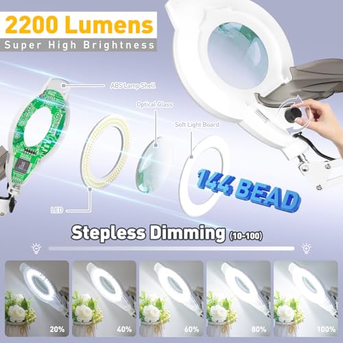 2200 Lumens Mag Lamp for Estheticians, 2-in-1 Magnifier Floor Light - color: White