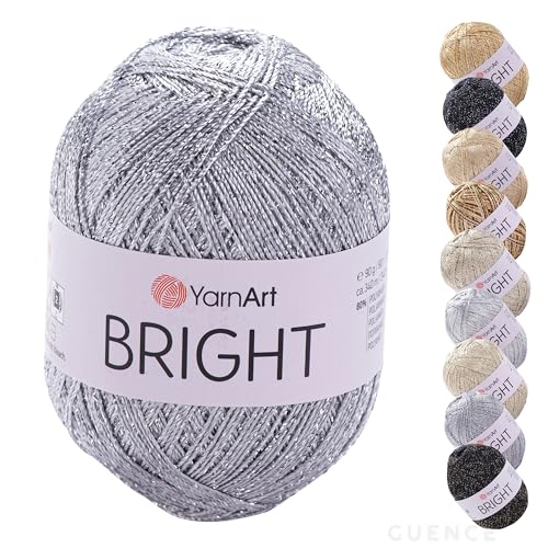YarnArt Bright Metallic Glitter Yarn – 80% Polyamide 20% Metallic Polyester, 90g 340m, Soft Sparkle Fiber for Crochet, Lace, Summer Tops & Accessories – 4 mm Needle & Hook (235, Light Silver) - color: 235, Light Silver