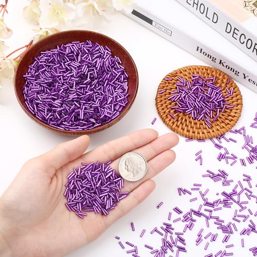 3000PC Purple Glass Bugle Beads 6MM Purple Tube Beads - color: purple