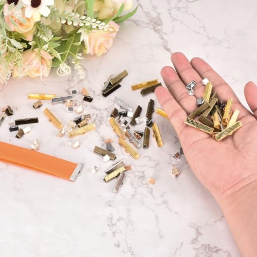uxcell 280Pcs Ribbon Crimp Clamp Ends, 20mm Bookmark Pinch Crimp Ends, Cord Ends Fasteners Clasp Crimp Ends for DIY Bracelet Necklace Jewelry Making, Bronze Tone - color: Bronze Tone, size: 20mm