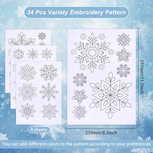 GLOBLELAND 4 Sheets Winter Snowflake Water Soluble Embroidery Pattern - color: Winter Snowflake