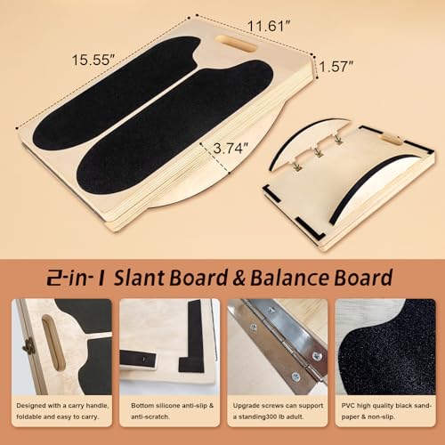 ZALL Slant Board Balance Board 2-in-1 Wooden Adjustable Calf Stretcher