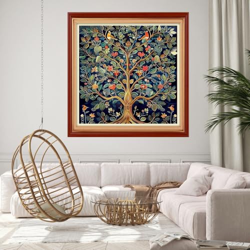 Findvoor Counted Cross Stitch Kits for Adults Full Range of Cross Stitching Embroidery Unprinted Pattern for Beginners, 11CT Needlepoint Cross-Stitch Patterns Embroidery Kits-Magic Tree 18×18 inch - color: ColourSet20