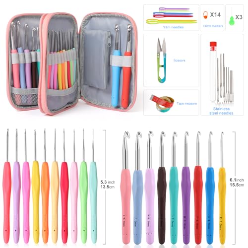 Vodiye 21 Sizes Ergonomic Crochet Hooks Set with Case, 0.5-10.0mm - size: 21 Size(0.5-10.0mm)
