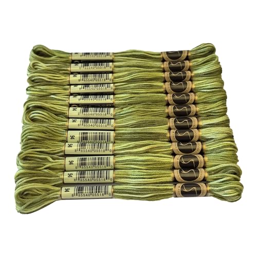 Magical Color Variegated Cross Stitch Thread Color Variations Embroidery Floss Pack, 8.7-Yard, Khaki Green, Pack of 12 Skeins
