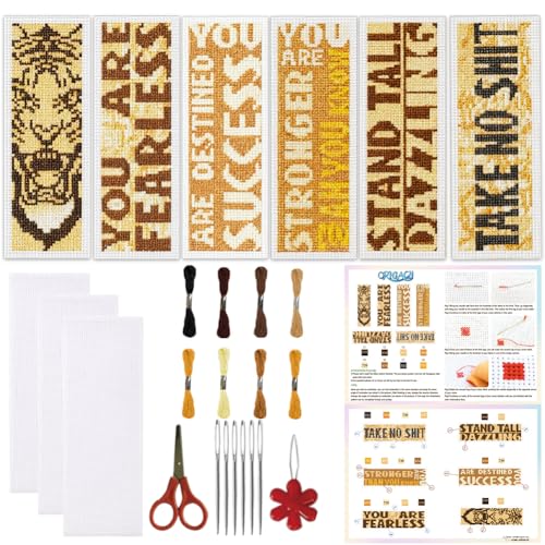 ORIGACH 6 Set Inspirational Scripture & Tiger Cross Stitch Bookmark Kit - style: Inspirational Scripture & Tiger