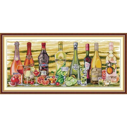 ITSTITCH Stamped Cross Stitch Kits - Full Range of Embroidery Patterns for Beginners or Adults,14 CT 2 Strands DIY Counted Needlepoint Arts Craft-Wine 30.3×14 inch - color: Wine