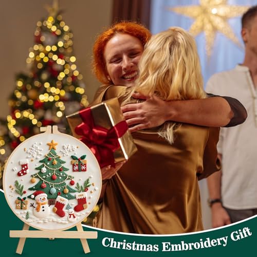 RUIQLXHANG Christmas Embroidery Kit, Gnomes Embroidery Kits for Beginners with Pattern, Cotton Threads, Needles, Instruction, 20cm Hoop, Gift for Mom, Grandma (Christmas Tree) - color: Christmas Tree