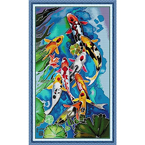 Svarog Stamped Cross Stitch Kits Beginners Full Range of Embroidery Patterns Starter Kits for Adult or Kids DIY Cross Stitches Needlepoint Kits 14CT-Koi 16.93x27.95 inch - color: Koi 16.93x27.95 inch