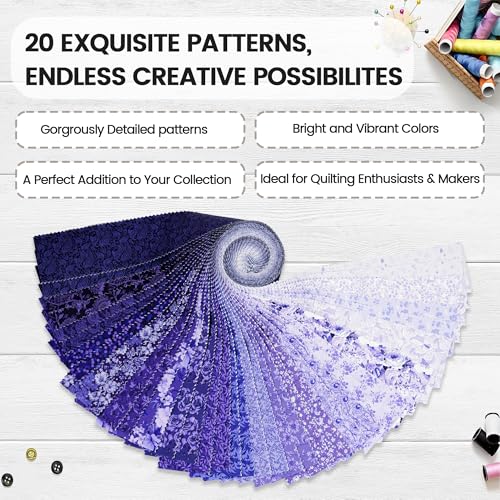 Craftido-20 Options-100% Cotton Jelly Roll Fabric Precut Strips for Quilting, Crafting, and Sewing, 40 Strips 2.5" x 44" Assorted Bundles for Rug, Quilt Project, DIY Craft and Home Decor-Royal Purple - color: Royal Purple