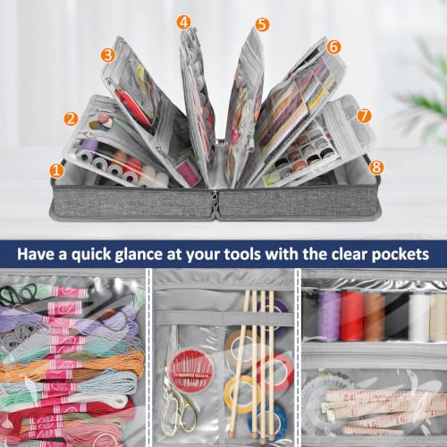 FINPAC Sewing and Craft Supplies Storage Tote Bag with Clear Pockets - color: Gray