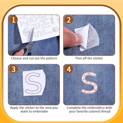 4 Sheets Letters Wash Away Embroidery Stickers, 172 PCS Water Soluble Embroidery Patterns Hand Sewing Stabilizers A-Z Alphabet Flower Tear Away Embroiderys Stabilizers for Carves Shirts Coat Towel Bag