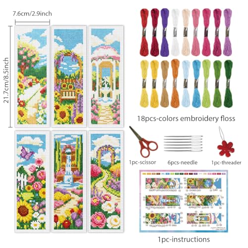 INFUNLY 6 Set Colorful Garden DIY Cross Stitch Bookmark Kits for Adults Rose Sunflower Counted Cross Stitch Kit with Instruction Flowers Stamped Embroidery Bookmark Kit for Book Lovers Readers Gift - style: Garden