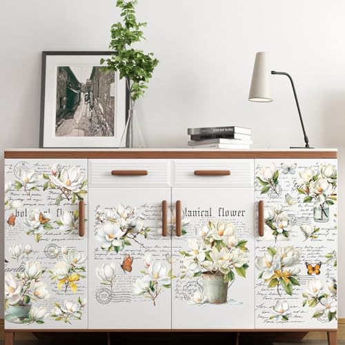 Wxiben 6 Pcs White Magnolia Rub on Transfers for Crafts and Furniture - style: White Magnolia