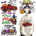 Happy Halloween Heat Transfer Vinyl Patches, 4 Packs Witch Iron on Transfer Stickers Sweet and Spooky Pumpkin Ghost Dwarf Bat Design Large Patches Heat Thermal Press Appliques for Jacket T-Shirt Bags - color: I