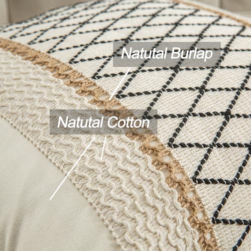 Throw Pillow Covers 16 x 16 Inch 1PC for Farmhouse Living Room, Cotton & Burlap Textured Striped Woven Boho Pillow Covers (Beige & Black Grid) - color: Black Grid, size: 16" x 16" (Pack of 1)