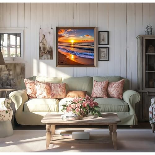 niurenmaoyi Stamped Cross Stitch Kits for Beginners,Counted Embroidery Craft Kits for Adults,Needlepoint Kits for Adults,Sunset Landscape Beach Wall Art 13.8X13.8In - color: Cross Stitch Kits0227-04
