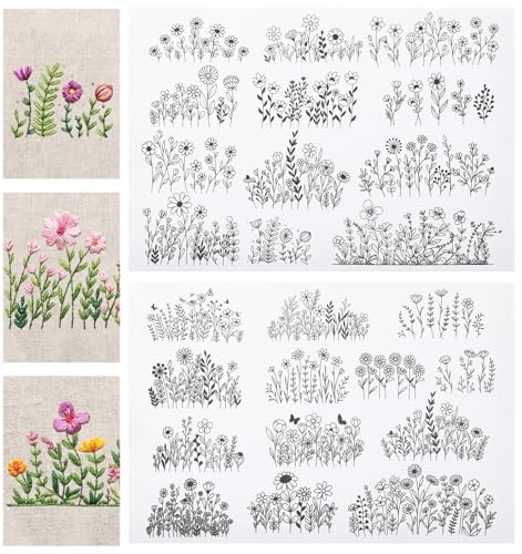 25PCS Embroidery Transfer Patterns, 2 Sheets Embroidery Patterns Water Soluble for Hand Sewing Needlework Beginners (11.7 * 8 Inch)