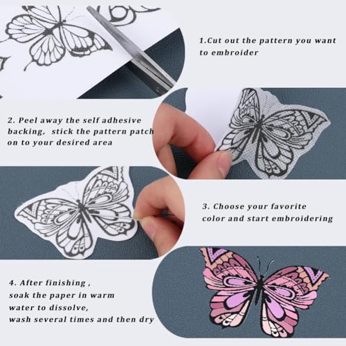 CRASPIRE 2 Sheets Flowers Grass Water Soluble Embroidery Patterns Stabilizers Hand Sewing Stick and Stitch Transfers Fabric Wash Away Pre-Printed Self Adhesive for Bags Cloth Sewing Lovers - style: 2 Sheets Flowers Grass