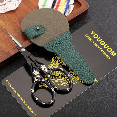 YOUGUOM Sewing Embroidery Scissors with Cover, Crochet Snips - color: Golden Black