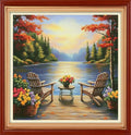 Foxhool Stamped Cross Stitch Kits,11CT Printed Cross Stitch Pattern Full Embroidery Kits for Beginner Needlepoint Kits&Resting Scenery by the Lake 18x18 inch - color: ColorSet03