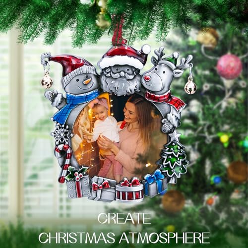 Laraine Christmas Tree Ornaments – Decorative Hanging 2026 Holiday Keepsake Gift Round Pendant with 2.5” Photo Frame Insert for Picture of Pet (Snowman Black)