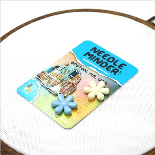 Awesome Pattern Studio Needle Minder Set – Boston Magnetic Needle Minder + 2 Needle Threaders. Enamel Pin for Cross Stitch, Embroidery and Craft - size: Boston Set #1
