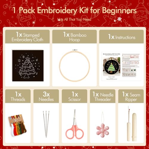 wtisan Christmas Embroidery Kit, Cross Stitch Kits for Beginners, Needlepoint with All Tools & Instructions, Stamped Hand Embroidery Starter Kit for Holiday Crafts & Xmas Home Decor, W16 - color: W16, size: 1 Pack