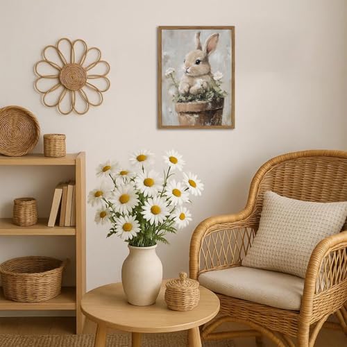 Framed Vintage Easter Bunny Wall Art, Cute Cottagecore Rabbit Floral Pictures Wall Decor, Spring Farmhouse Animal Paintings Prints Rustic Home Decor for Living Room Bedroom Nursery 12x16 inch - color: Cute Rabbit, size: 16"L x 12"W