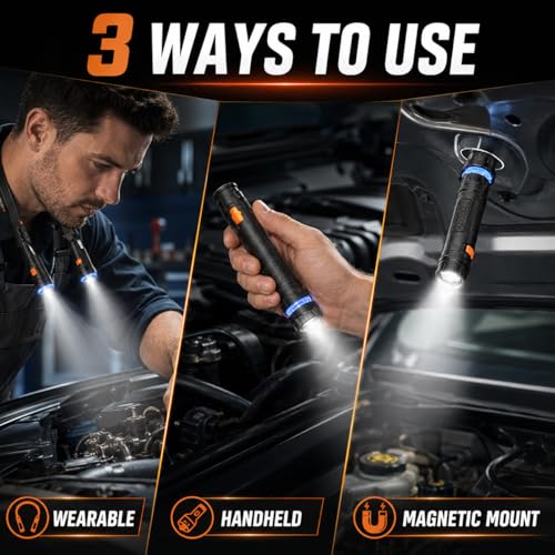 Rechargeable LED Neck Light, 2-in-1 Hands-Free Work Light with Detachable Magnetic Flashlights, 2 Light Modes, Flexible Neck Lamp for Car Repair, Mechanics, Grilling, Reading