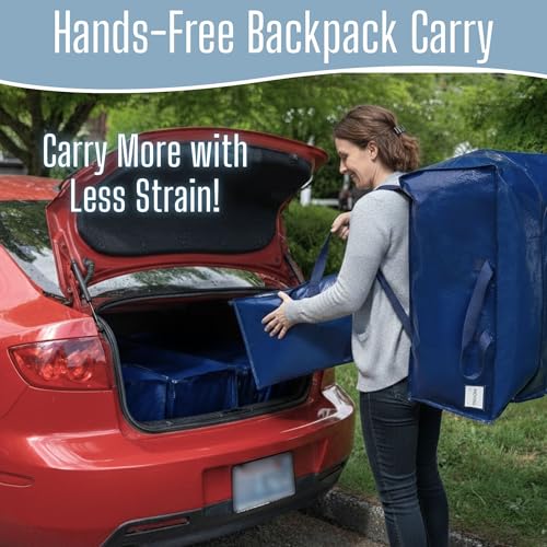 VENO 16 Pack Moving Bags w/Backpack Straps, Heavy Duty, Moving Boxes Alternative, Packing Supplies, Large Storage Totes for Dorm Room Essentials with Zipper for Clothes (Blue, 16 Pack) - color: Blue, size: 16 Pack