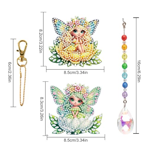 TDFERAN Diamond Pinting During Fairy Diamant Art Hanging Sign Onament Plant Pendants Wind Chimes Wall Hanging in Living Room Dorridor Diamond Art Hanging Sign Onamen Sunshine Catcher - color: Yellow fairy wind chime pendant