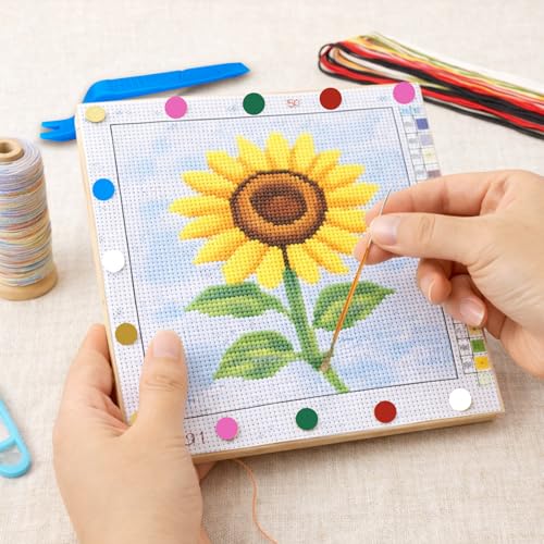 16 Pcs Needlepoint Stretcher Bars for Needlework, Wooden Canvas Stretcher Bars with 100 Tacks, Remover Tool and Mini Wooden Hammer, Needlepoint Embroidery Stitch Frame Set for Women's Birthday Gift - color: Natural-16pcs