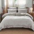Simple&Opulence 100% Linen Duvet Cover Set with Embroidery Border Washed - 2 Pieces (1 Duvet Cover & 1 Pillow Sham) with Button Closure Soft Breathable Farmhouse - Light Grey, Twin Size - color: Light Grey, size: Twin