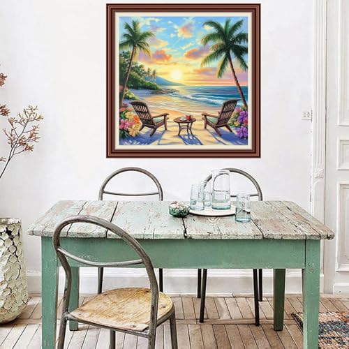 Dimxvean Counted Cross Stitch Kits for Adults,11CT Unprinted Cross-Stitch Pattern Embroidery Kit Cross Stitching Kit Supplies Needleworks Set-Seaside Sunset Glow 18x18 inchs - color: SetColor03
