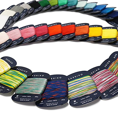 DARUMA Sashiko Thread 100% Cotton Card Type (43.7 yd) x 37 Colors with English Manual and Gift Box, Sewing & Embroidery Value Set (Thin, 37 Colors) - color: 37 Colors, size: Thin