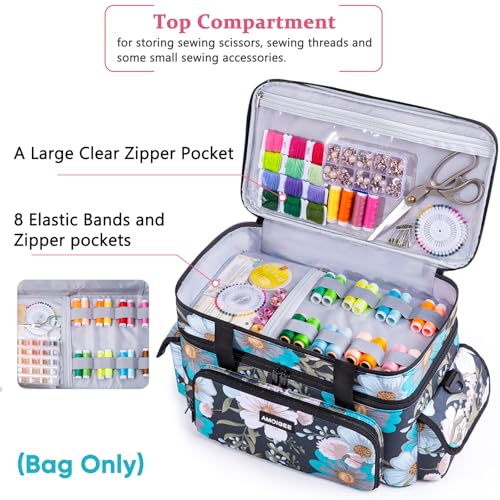 AMOIGEE Large 15" Double-Layer Sewing Organizer Bag w/Detachable Dividers - color: Jasmine Blue