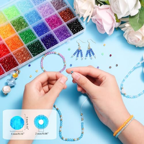 PAXCOO 5320Pcs Crystal Acrylic Beads for Jewelry Making, Round Faceted Bicone Gem Beads in 28 Colors (4 MM) - size: 4 MM