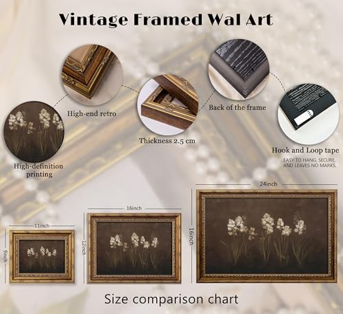 DNEJZKI Vintage Gold Frame Hyacinth Wall Art Rustic Farmhouse Flower Botanical Wall Decor Retro Floral Landscape Painting Picture Cottagecore Plant Canvas Prints for Living Room Bedroom Office Deco - color: Hyacinth, size: 24"L x 16"W
