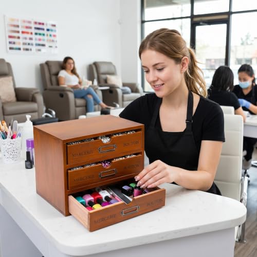 Wesiti Wooden Desk Organizer, 3 Drawers, Vintage Makeup Cabinet, Brown - color: Brown, size: 3 Drawers
